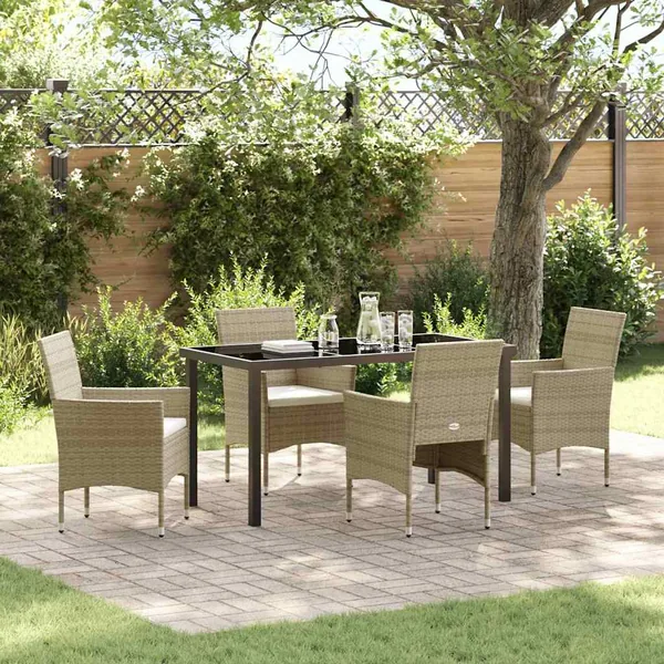 Ensemble de salle à manger pour jardin 5 pcs Beige polyrotin