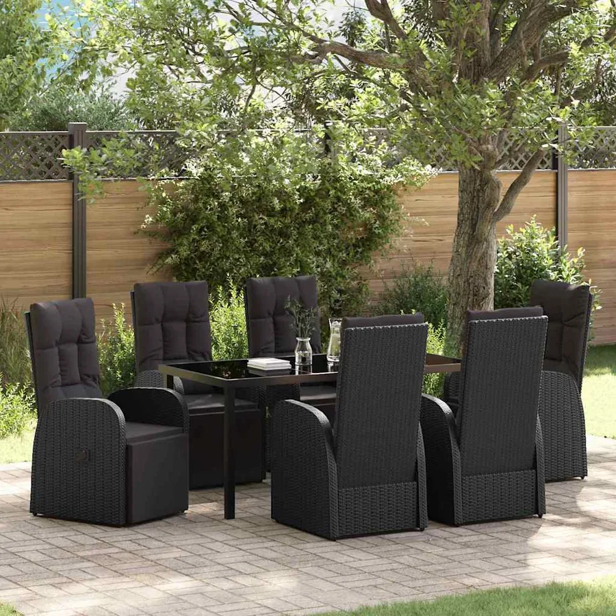 Ensemble de salle à manger pour jardin 7 pcs Noir polyrotin