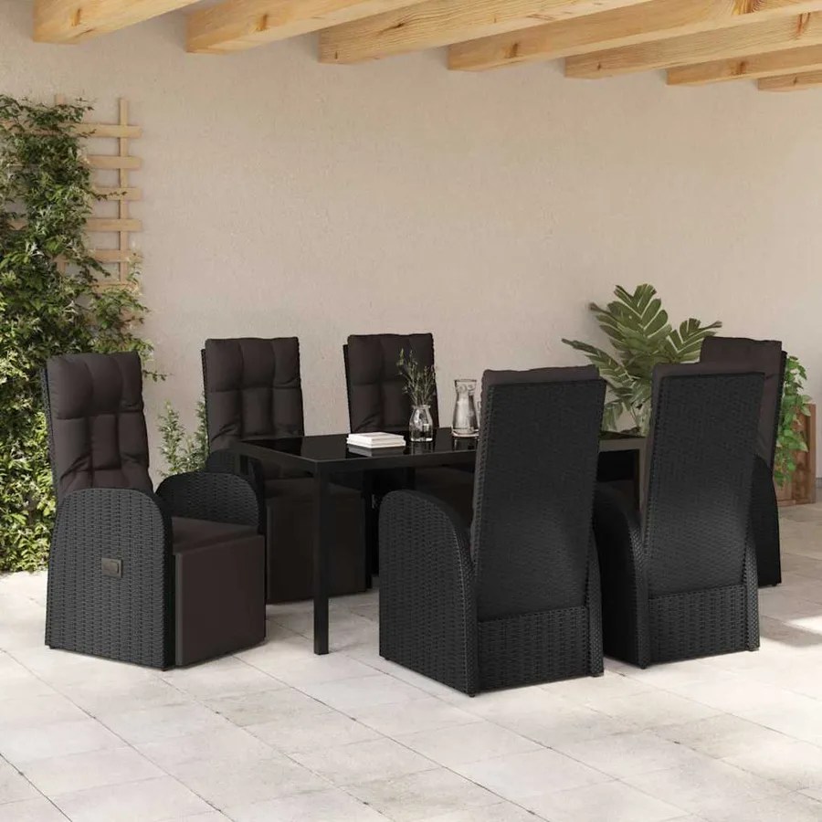 Ensemble de salle à manger pour jardin 7 pcs Noir polyrotin - 4