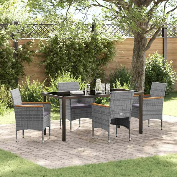 Ensemble de salle à manger pour jardin 5 pcs Gris polyrotin
