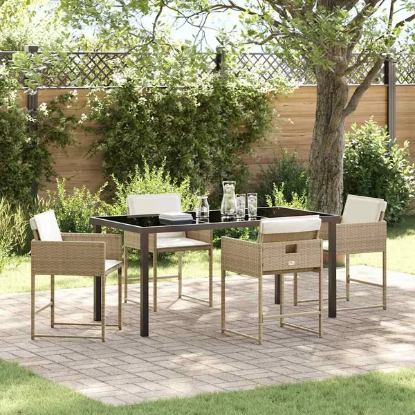 Ensemble de salle à manger pour jardin 5 pcs Beige polyrotin