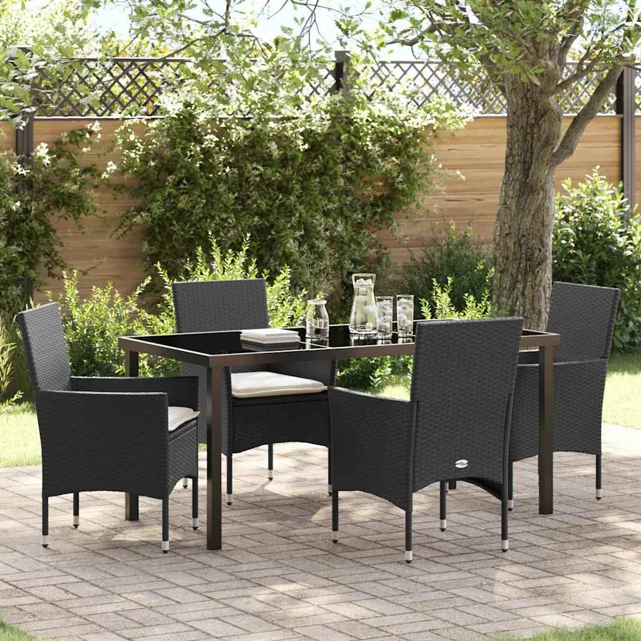Ensemble de salle à manger pour jardin 5 pcs Noir polyrotin