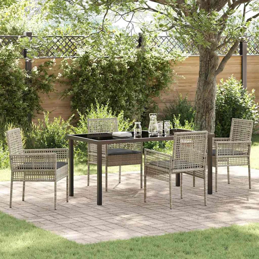 Ensemble de salle à manger pour jardin 5 pcs Gris clair
