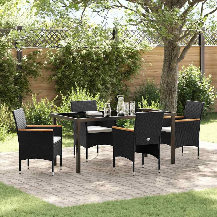 Ensemble de salle à manger pour jardin 5 pcs Noir polyrotin