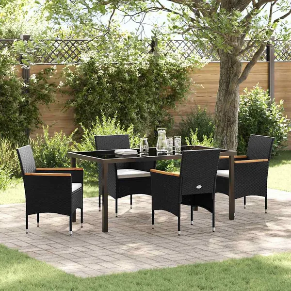 Ensemble de salle à manger pour jardin 5 pcs Noir polyrotin