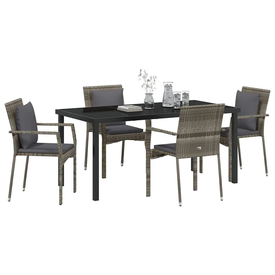 Ensemble de salle à manger pour jardin 5 pcs Gris polyrotin - 3