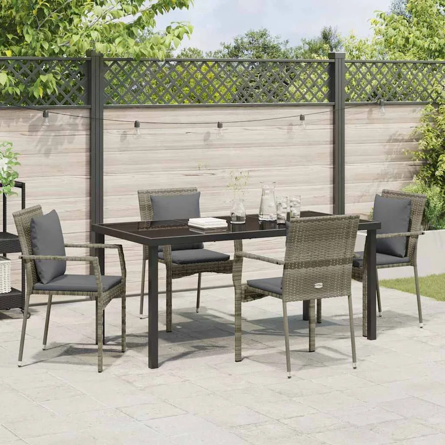 Ensemble de salle à manger pour jardin 5 pcs Gris polyrotin - 4