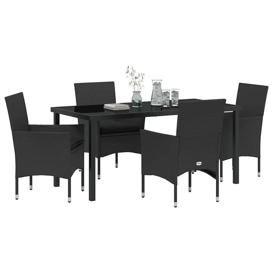 Ensemble de salle à manger pour jardin 5 pcs Noir polyrotin - 3
