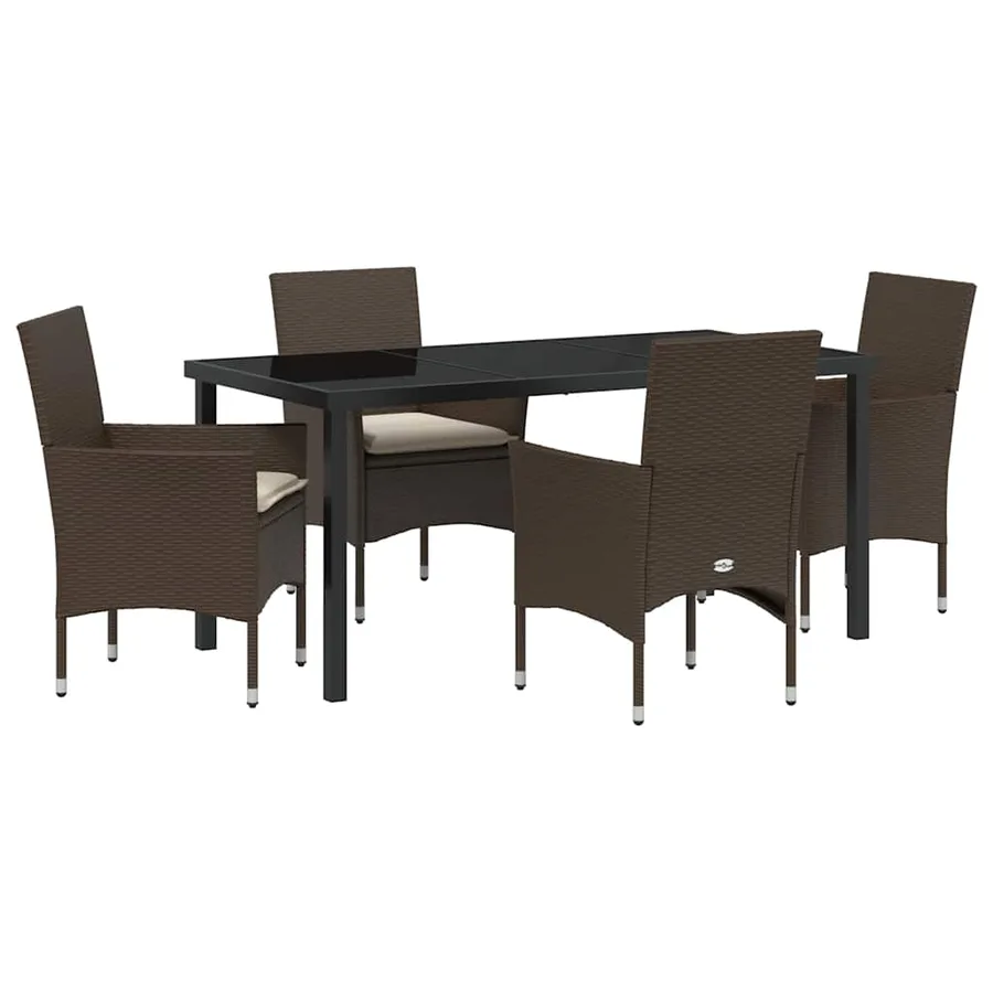 Ensemble de salle à manger pour jardin 5 pcs Marron polyrotin - 2