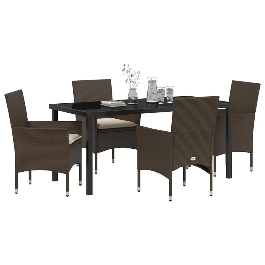 Ensemble de salle à manger pour jardin 5 pcs Marron polyrotin - 3