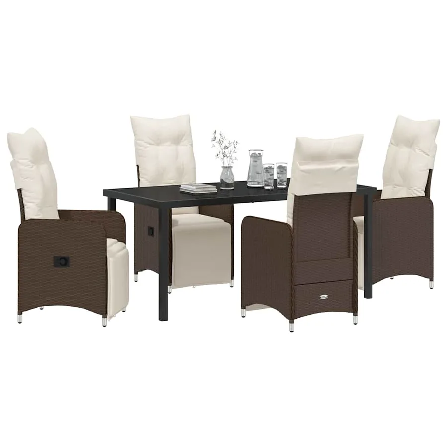 Ensemble de salle à manger pour jardin 5 pcs Marron polyrotin - 3