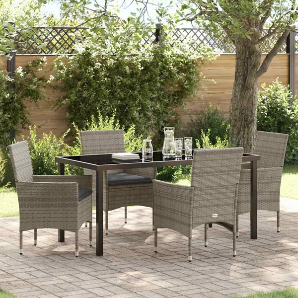 Ensemble de salle à manger pour jardin 5 pcs Gris polyrotin