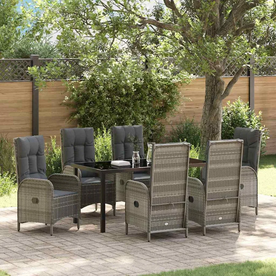 Ensemble de salle à manger pour jardin 7 pcs Gris polyrotin