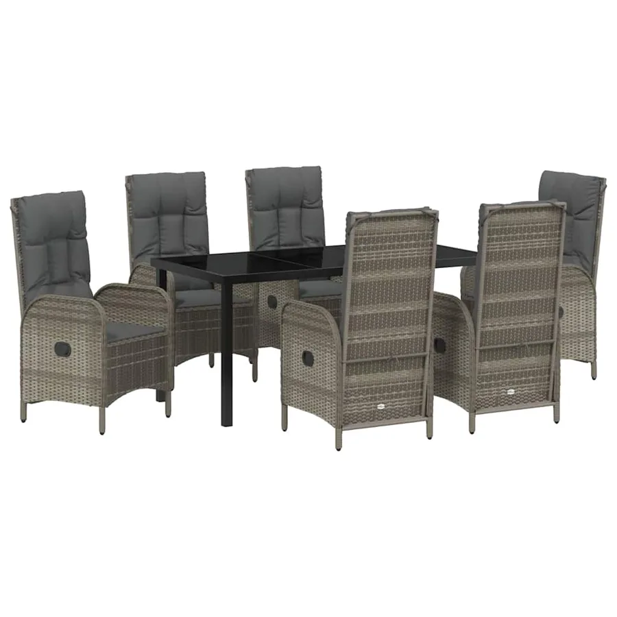 Ensemble de salle à manger pour jardin 7 pcs Gris polyrotin - 2