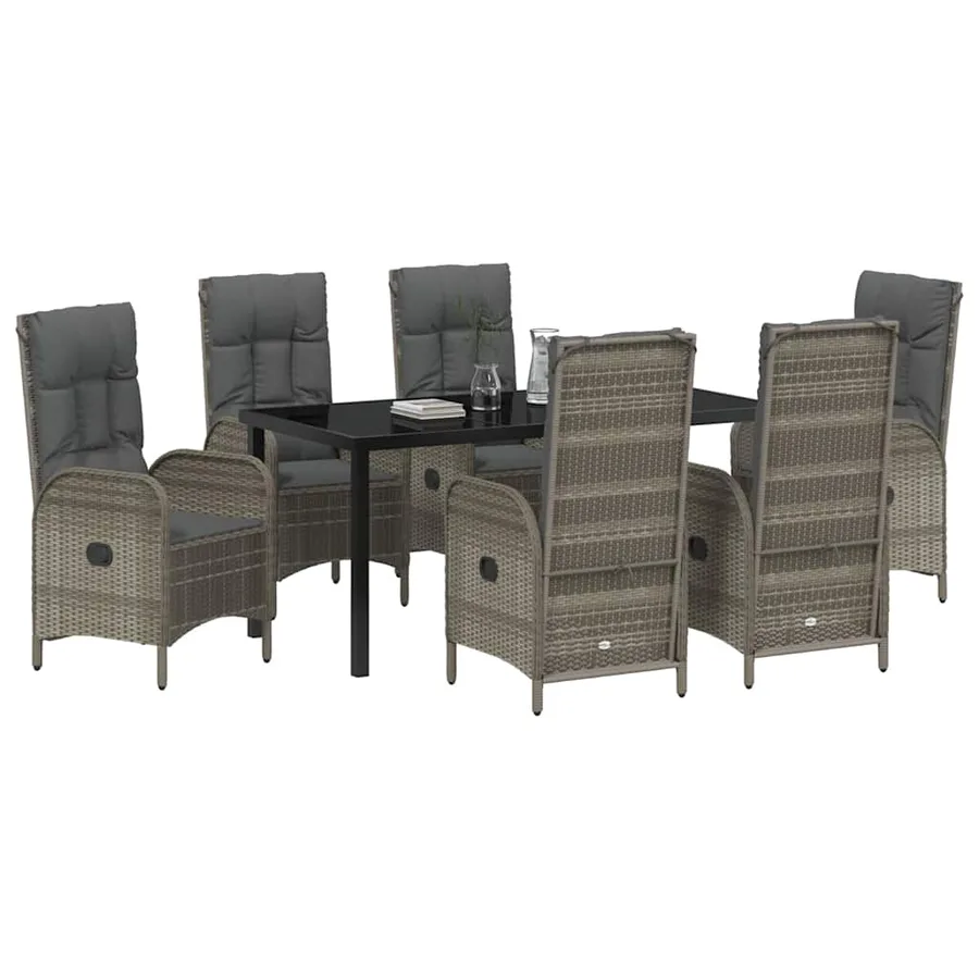 Ensemble de salle à manger pour jardin 7 pcs Gris polyrotin - 3