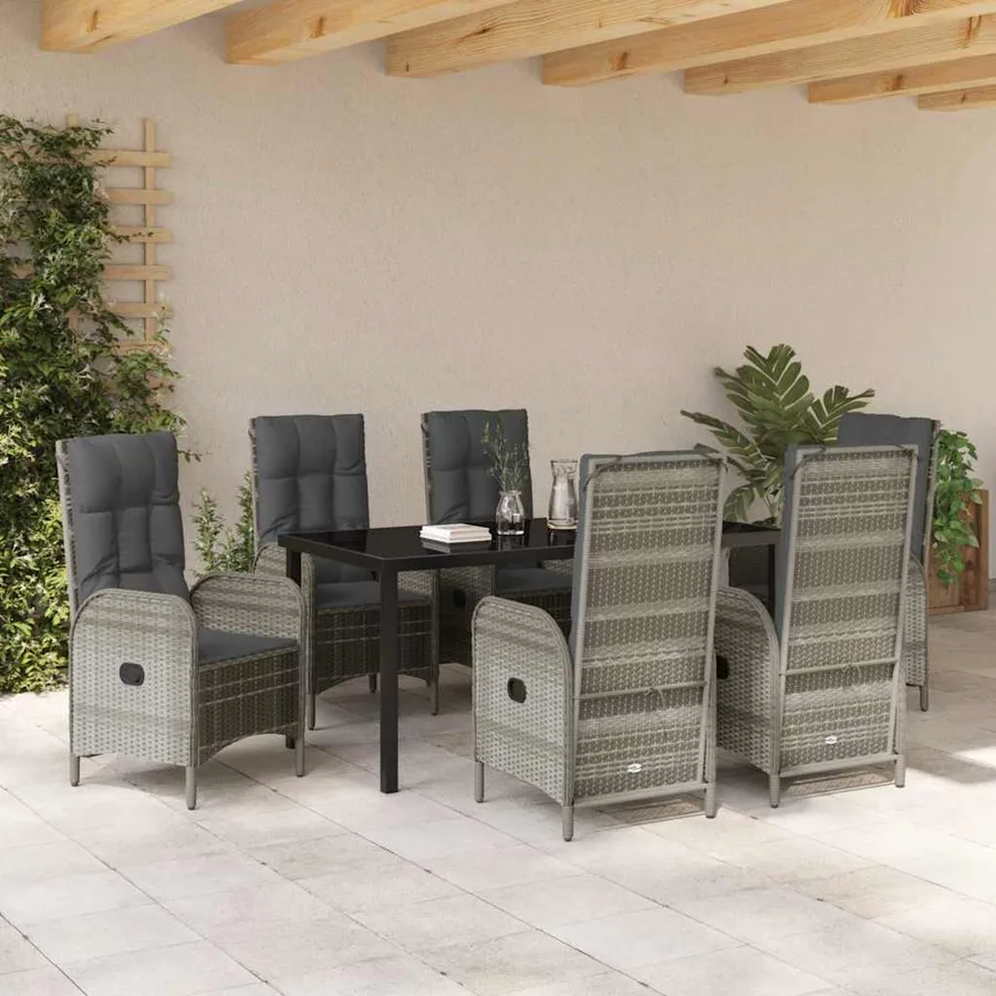 Ensemble de salle à manger pour jardin 7 pcs Gris polyrotin - 4