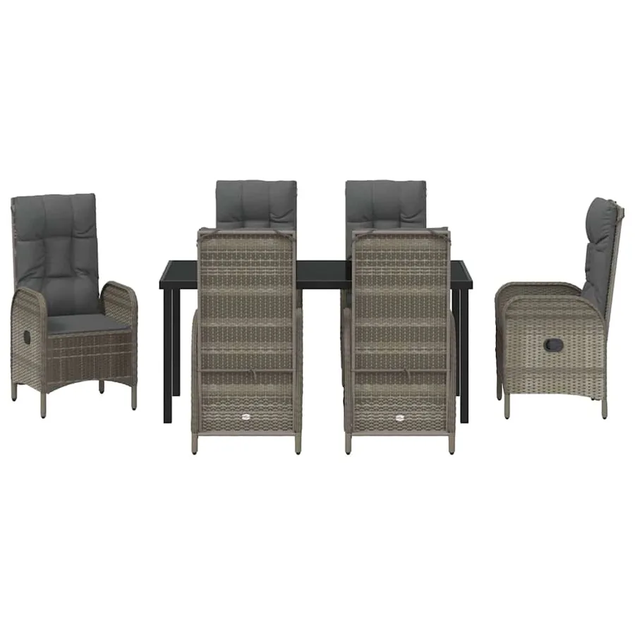 Ensemble de salle à manger pour jardin 7 pcs Gris polyrotin - 7