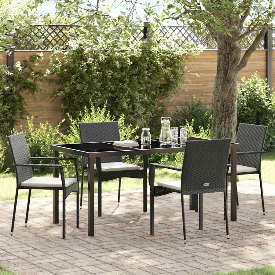 Ensemble de salle à manger pour jardin 5 pcs Noir polyrotin