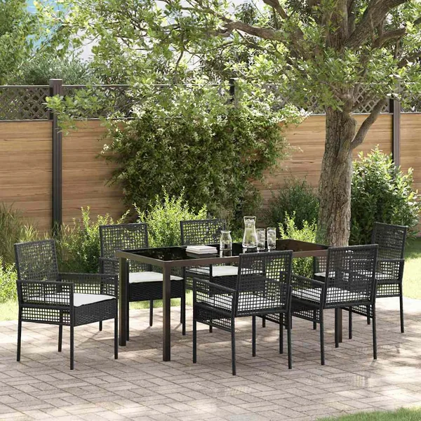 Ensemble de salle à manger pour jardin 7 pcs Noir polyrotin