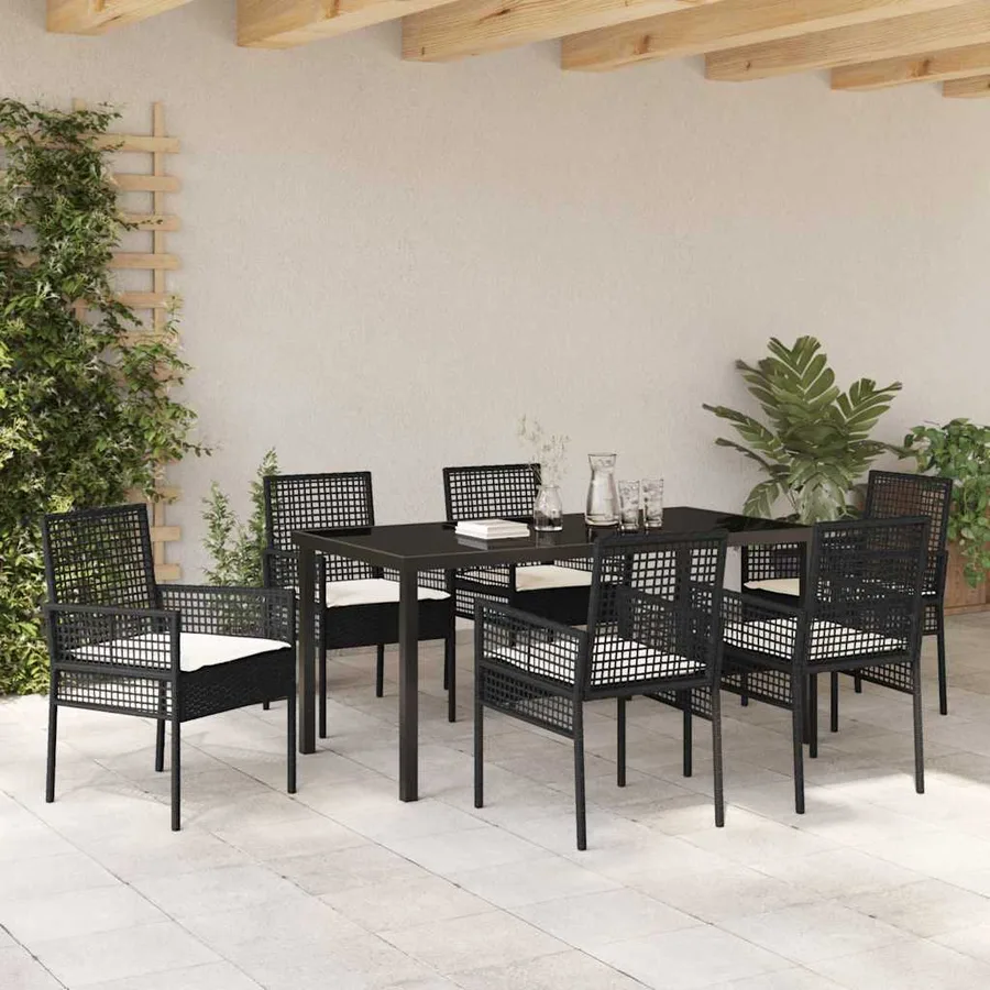 Ensemble de salle à manger pour jardin 7 pcs Noir polyrotin - 4