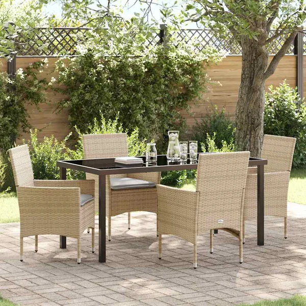 Ensemble de salle à manger pour jardin 5 pcs Beige polyrotin