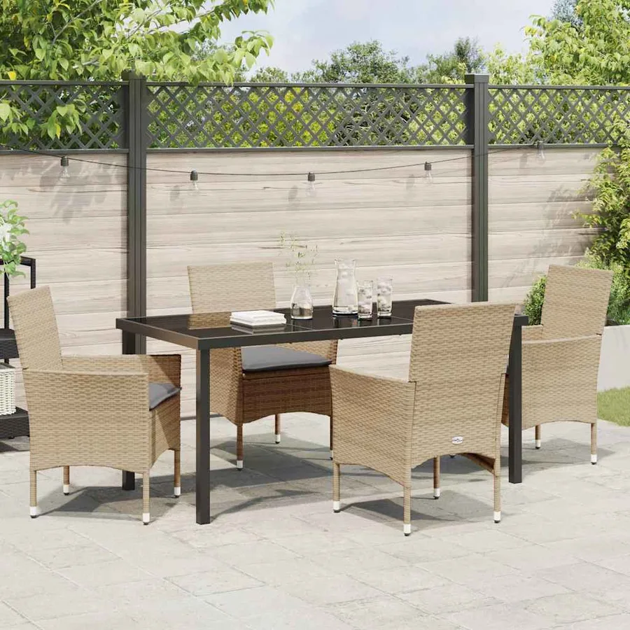 Ensemble de salle à manger pour jardin 5 pcs Beige polyrotin - 4