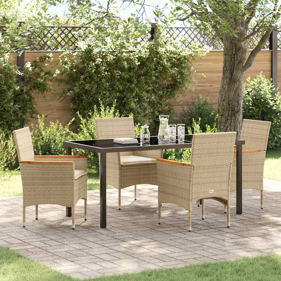 Ensemble de salle à manger pour jardin 5 pcs Beige polyrotin