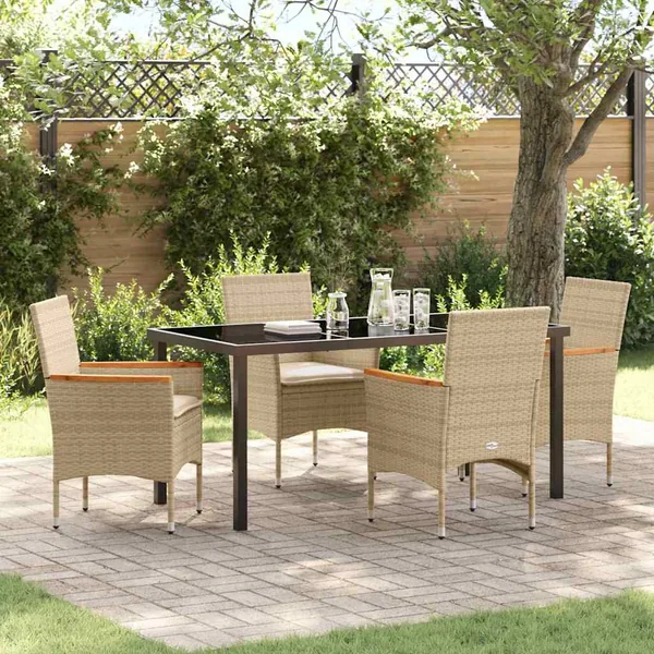 Ensemble de salle à manger pour jardin 5 pcs Beige polyrotin