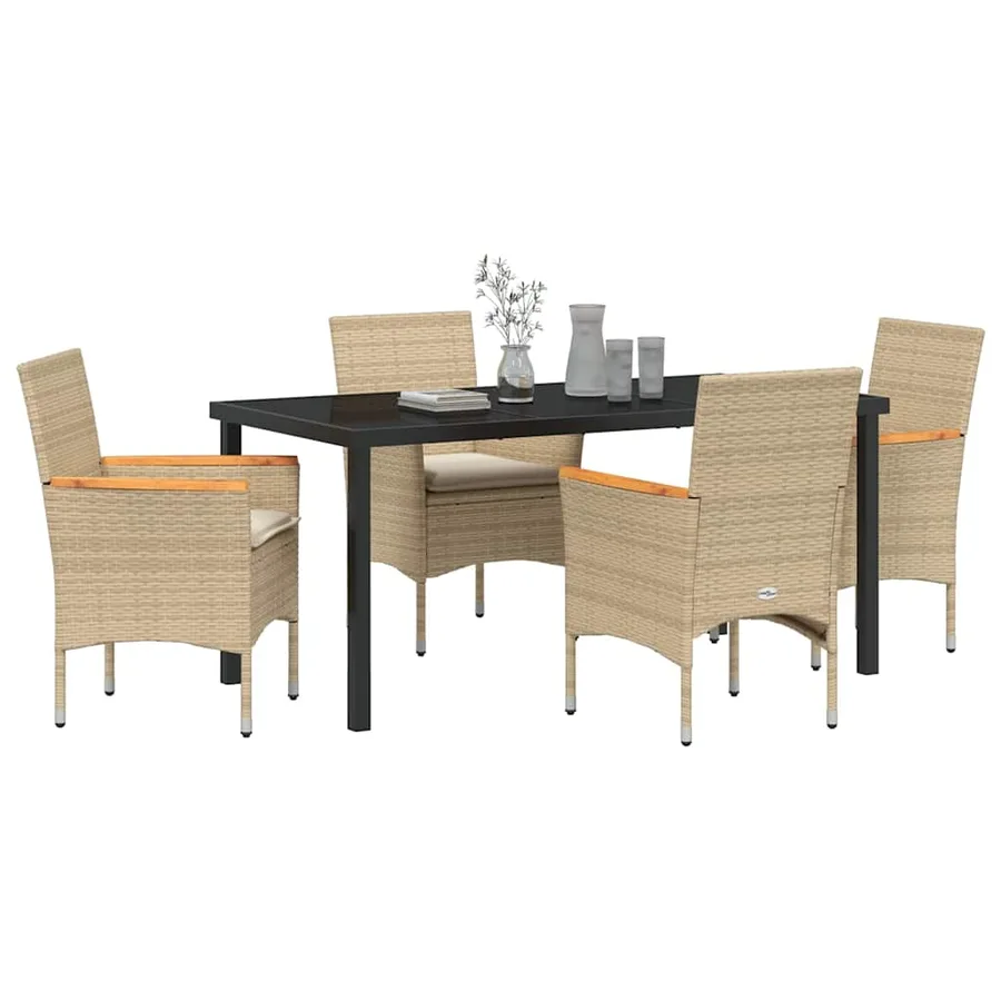 Ensemble de salle à manger pour jardin 5 pcs Beige polyrotin - 3