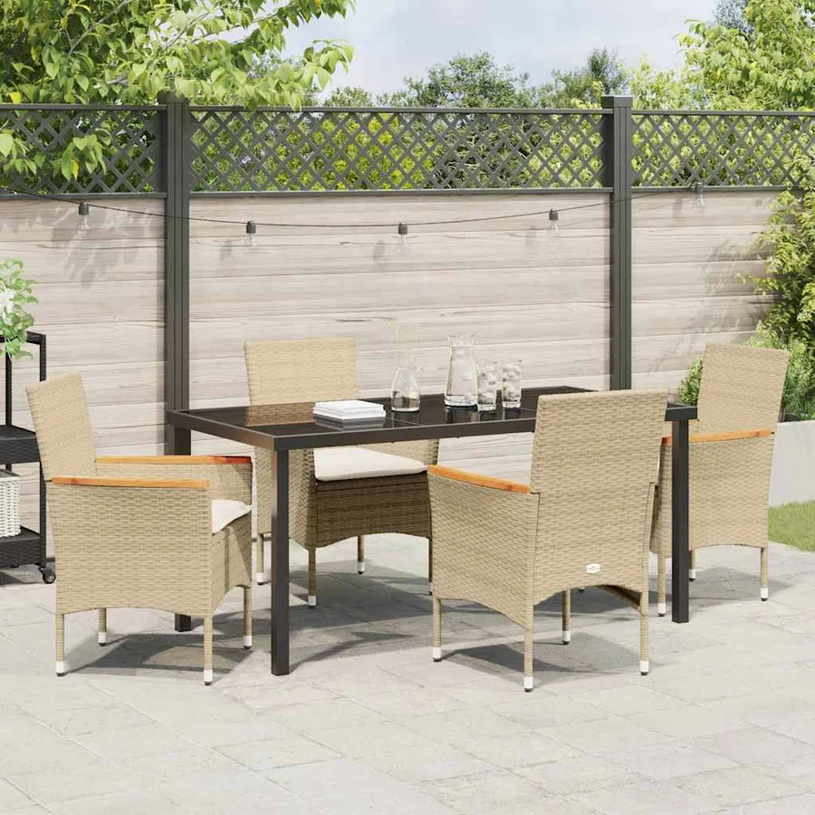 Ensemble de salle à manger pour jardin 5 pcs Beige polyrotin - 4
