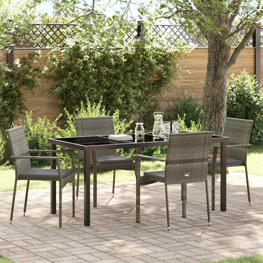 Ensemble de salle à manger pour jardin 5 pcs Gris polyrotin