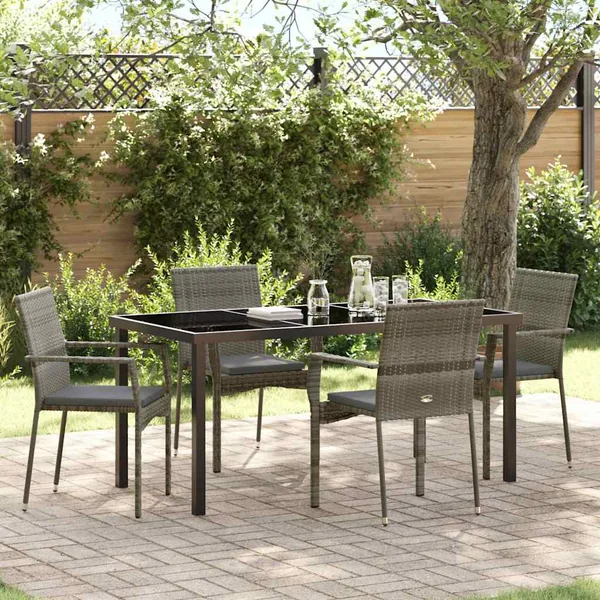 Ensemble de salle à manger pour jardin 5 pcs Gris polyrotin