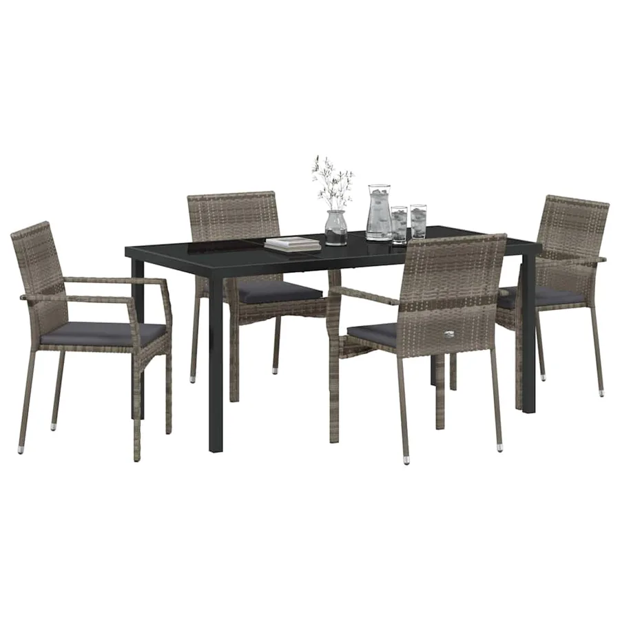 Ensemble de salle à manger pour jardin 5 pcs Gris polyrotin - 3