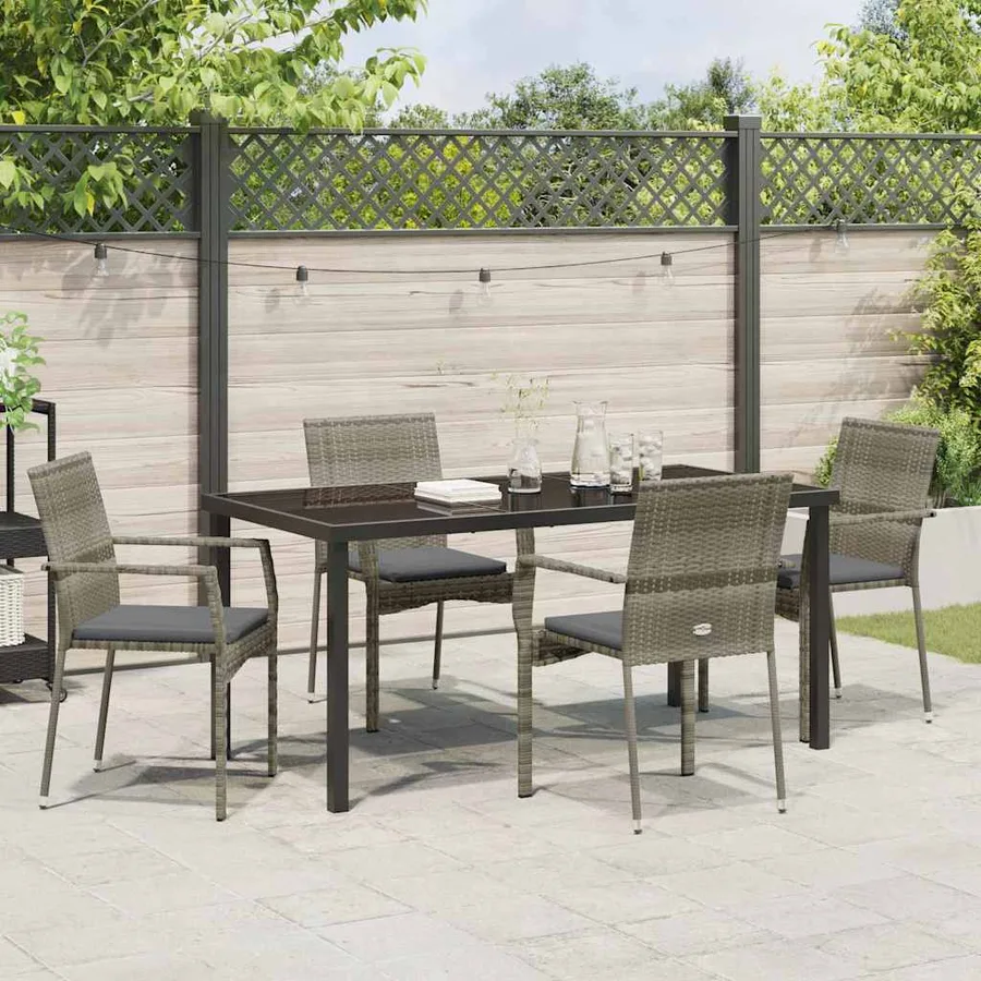 Ensemble de salle à manger pour jardin 5 pcs Gris polyrotin - 4