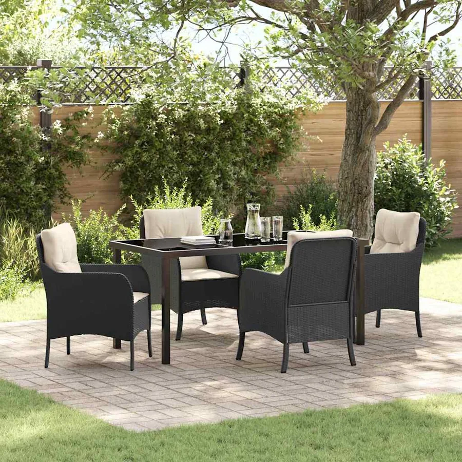Ensemble de salle à manger pour jardin 5 pcs Noir polyrotin
