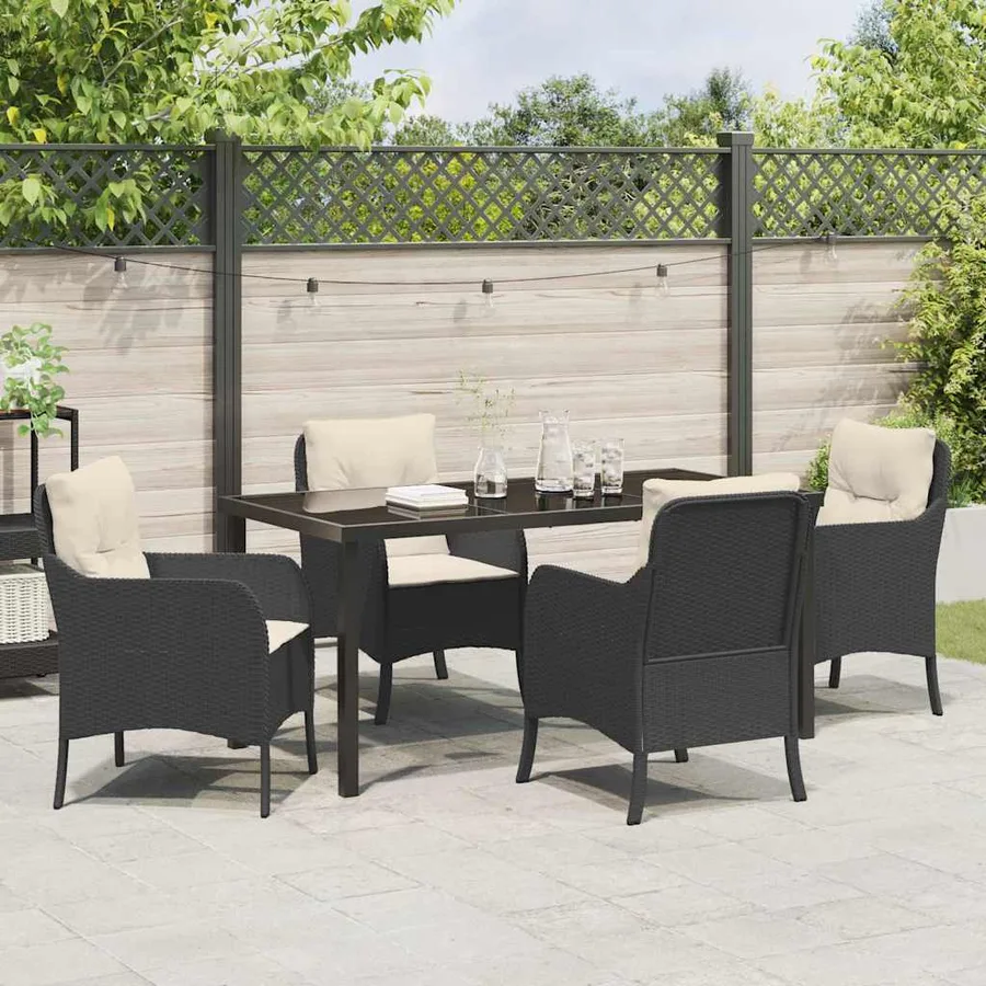 Ensemble de salle à manger pour jardin 5 pcs Noir polyrotin - 4