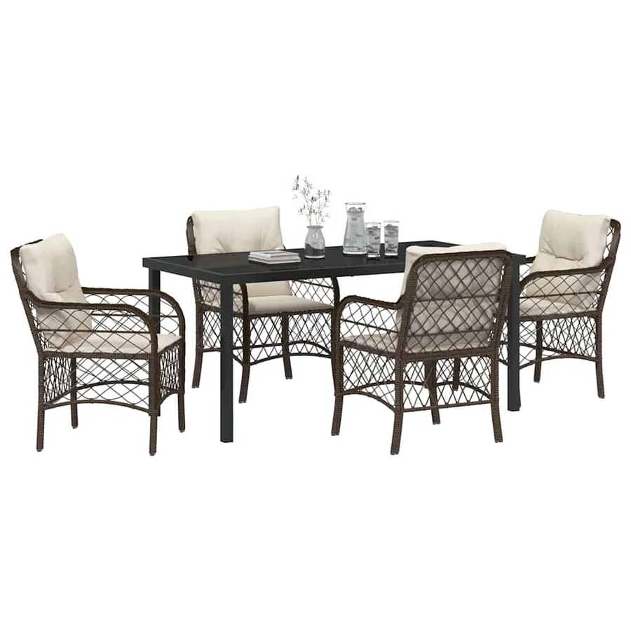 Ensemble de salle à manger pour jardin 5 pcs Marron polyrotin - 3