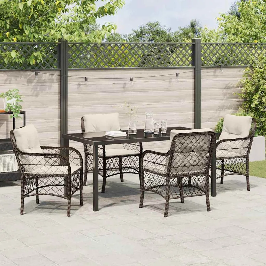 Ensemble de salle à manger pour jardin 5 pcs Marron polyrotin - 4