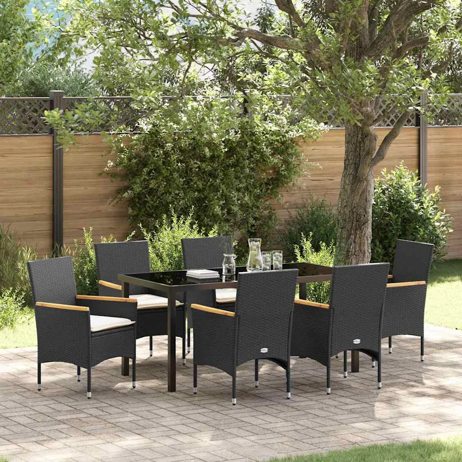 Ensemble de salle à manger pour jardin 7 pcs Noir polyrotin
