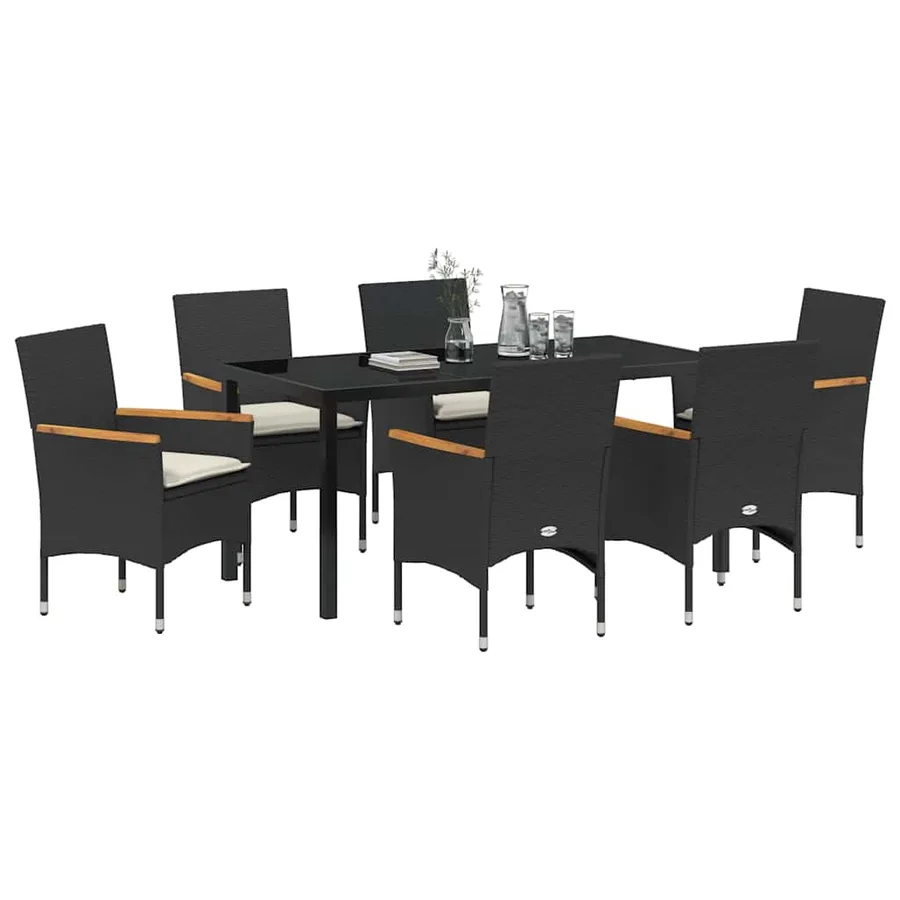 Ensemble de salle à manger pour jardin 7 pcs Noir polyrotin - 3