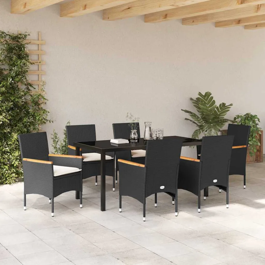 Ensemble de salle à manger pour jardin 7 pcs Noir polyrotin - 4