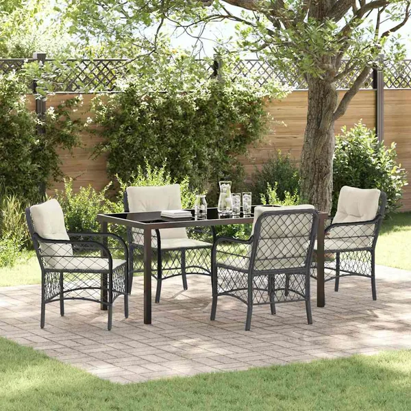Ensemble de salle à manger pour jardin 5 pcs Noir polyrotin