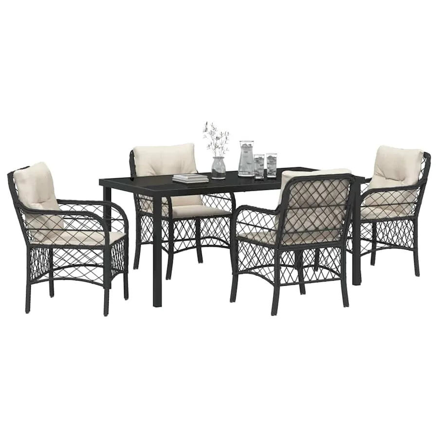 Ensemble de salle à manger pour jardin 5 pcs Noir polyrotin - 3