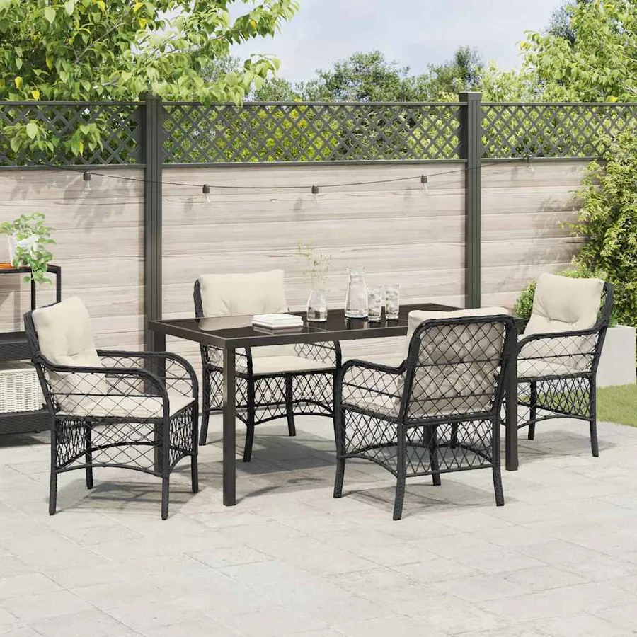 Ensemble de salle à manger pour jardin 5 pcs Noir polyrotin - 4