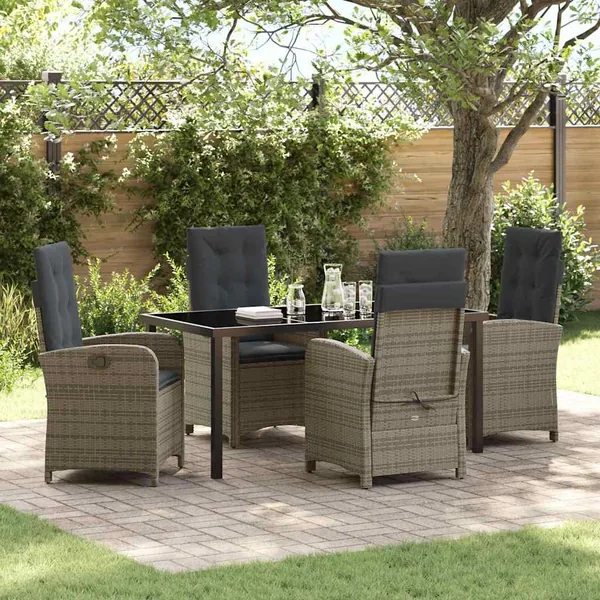 Ensemble de salle à manger pour jardin 5 pcs Gris polyrotin