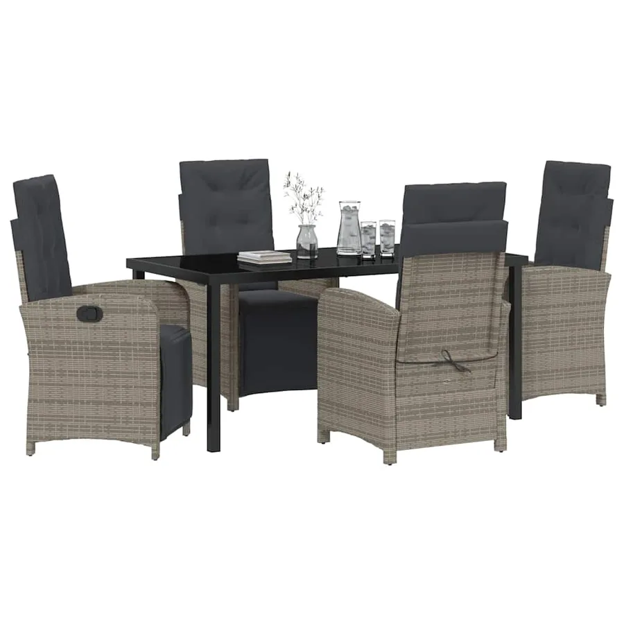 Ensemble de salle à manger pour jardin 5 pcs Gris polyrotin - 3
