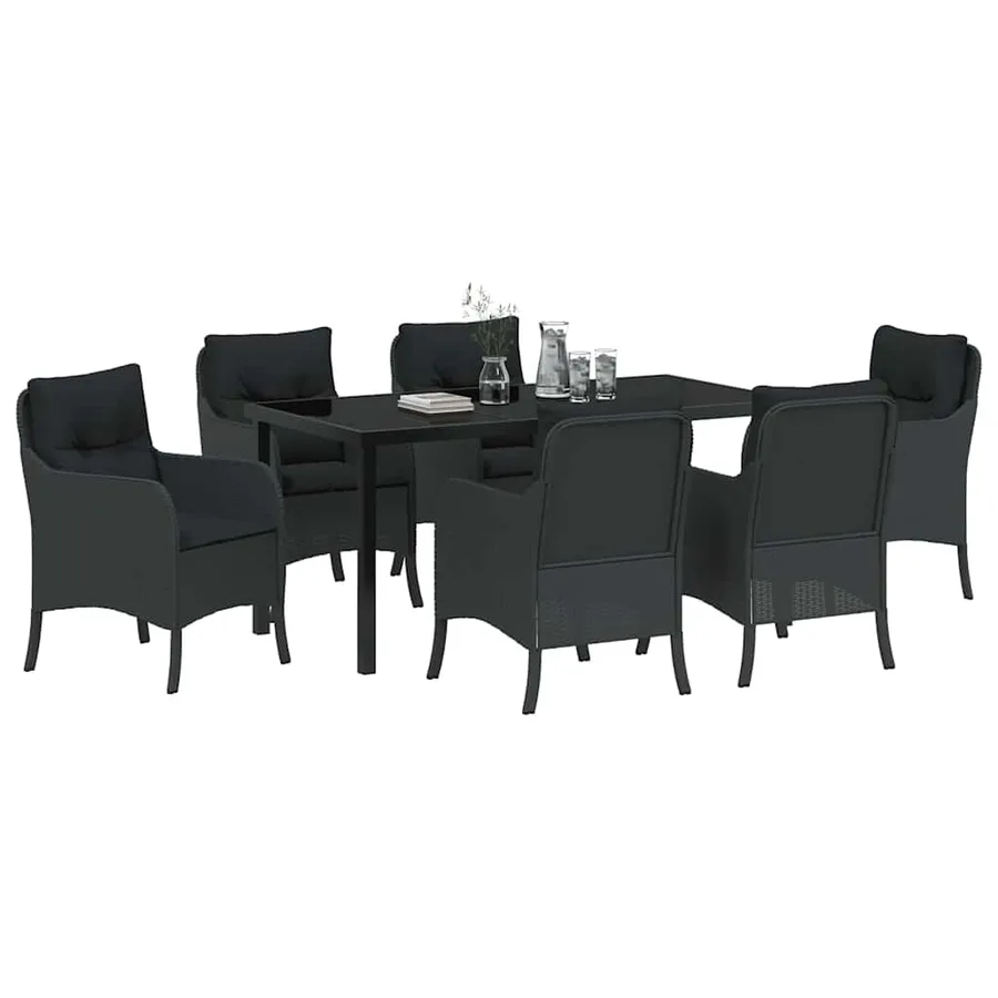 Ensemble de salle à manger pour jardin 7 pcs Noir polyrotin - 3