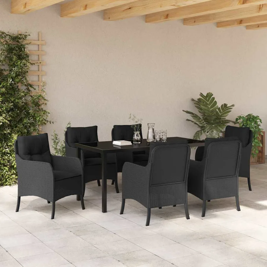 Ensemble de salle à manger pour jardin 7 pcs Noir polyrotin - 4