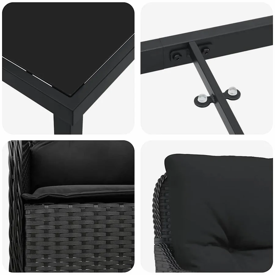 Ensemble de salle à manger pour jardin 7 pcs Noir polyrotin - 9