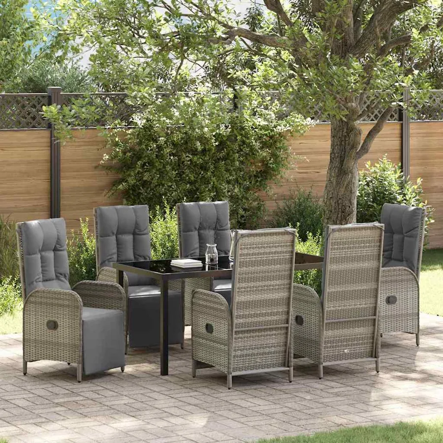 Ensemble de salle à manger pour jardin 7 pcs Gris polyrotin